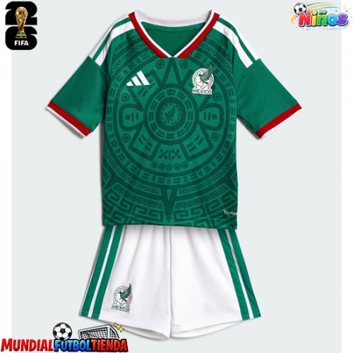 Camiseta México Primera Equipación Replica Mundial 2026 para niños mangas cortas (+ Pantalones cortos)